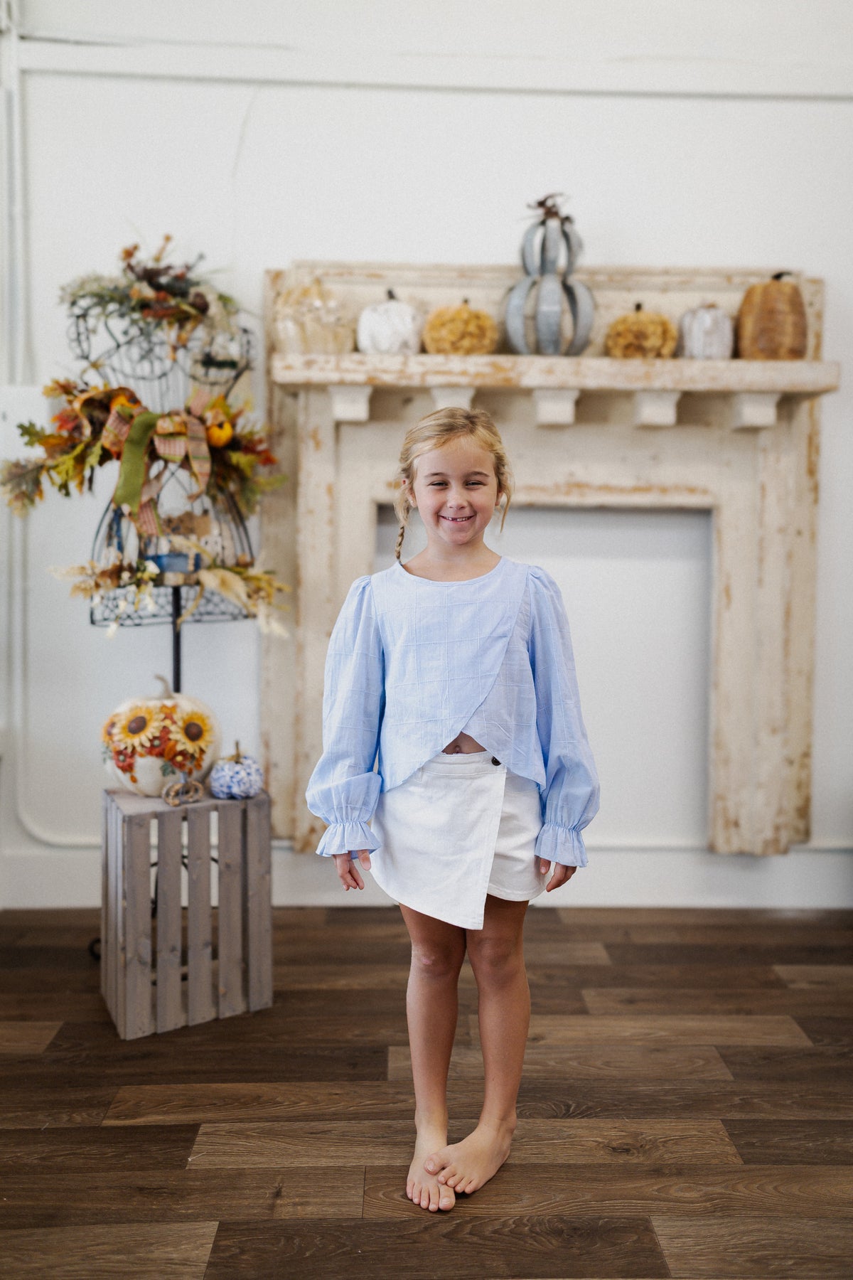 GIRLS IVORY DENIM SKORT