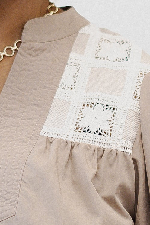 Curvy Mocha Blouse with Crochet Detail