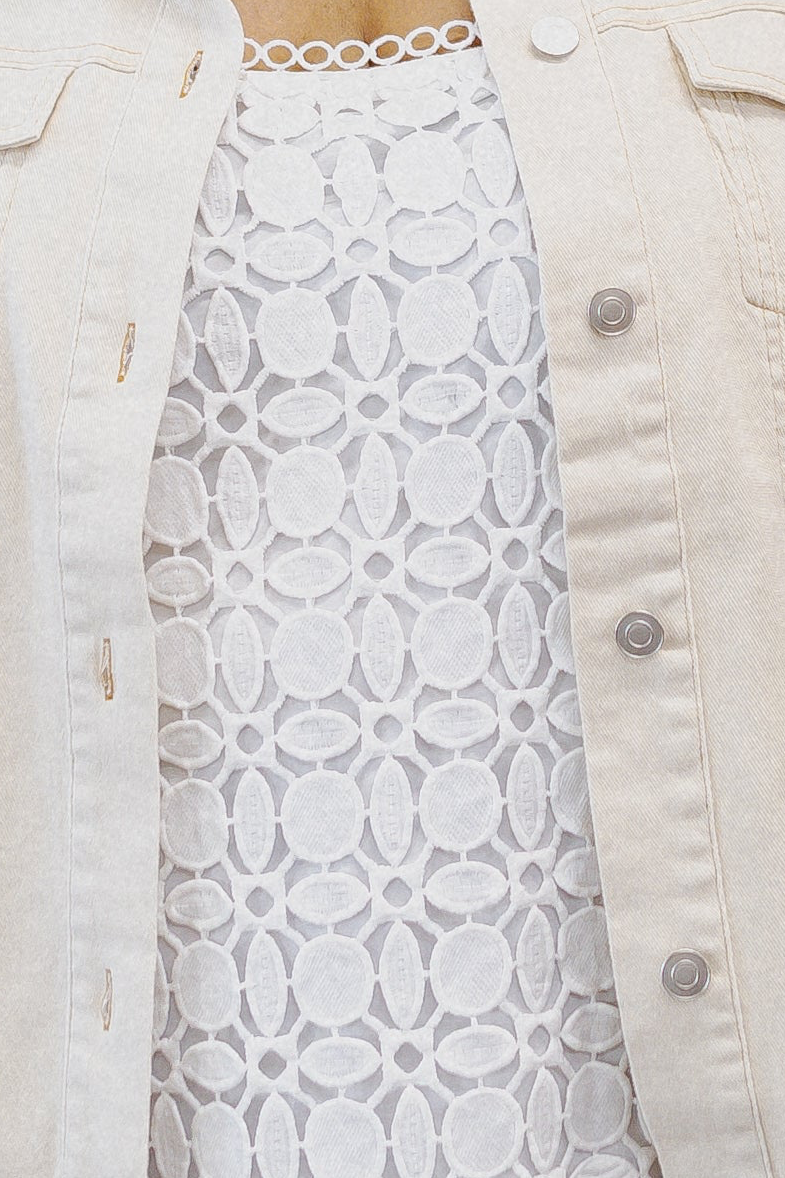 Curvy Ivory Puff Sleeve Denim Jacket