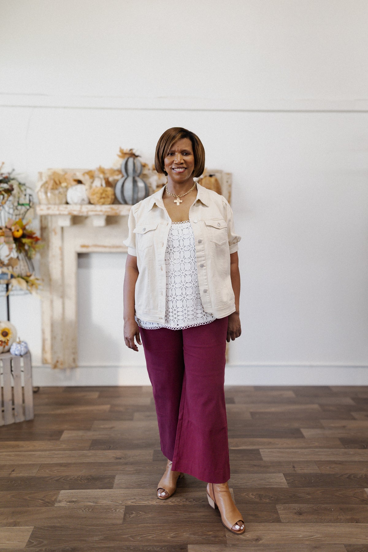 Curvy Ivory Puff Sleeve Denim Jacket