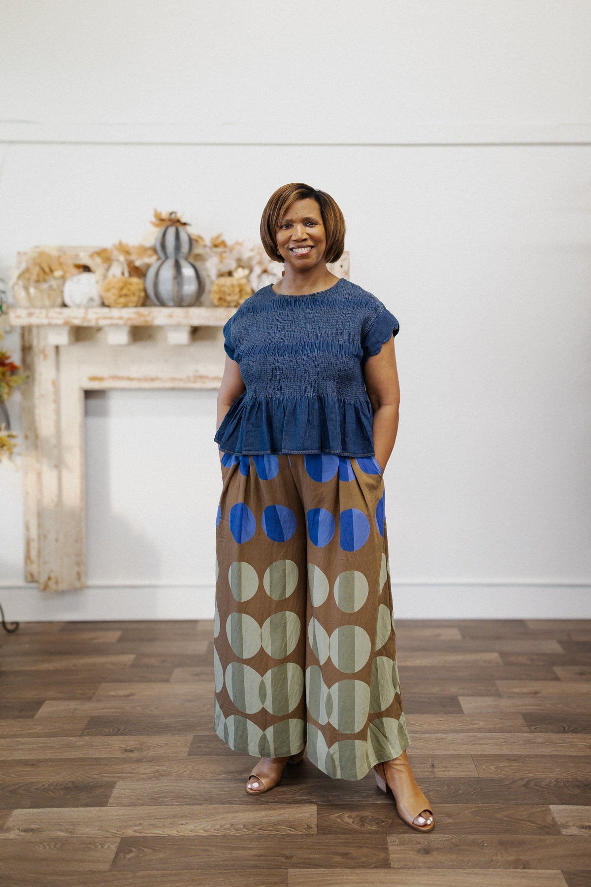Curvy Denim Smocked Peplum Top