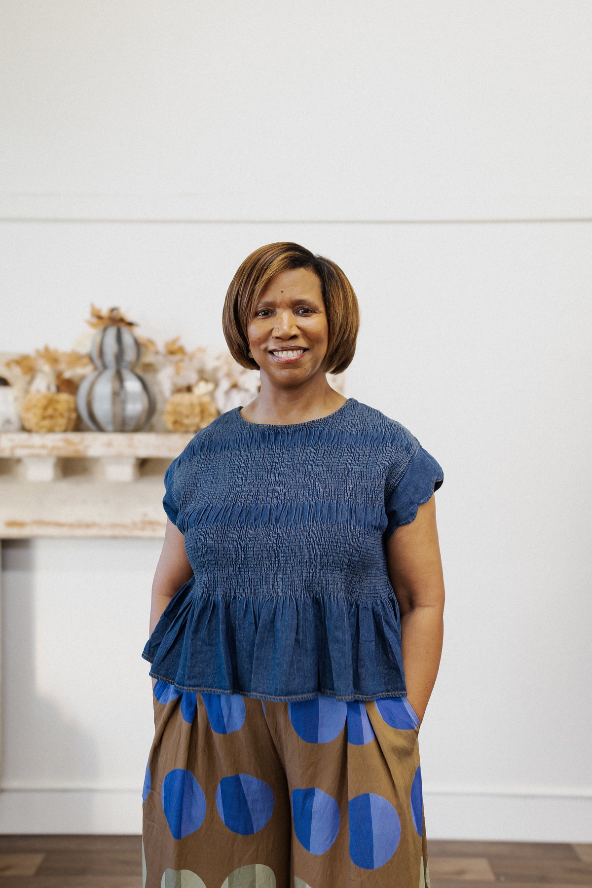 Curvy Denim Smocked Peplum Top