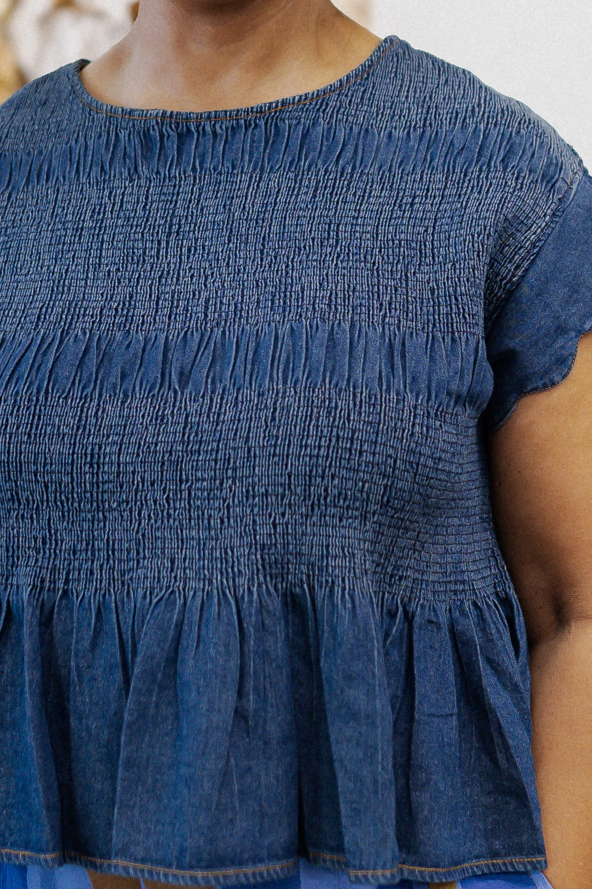 Curvy Denim Smocked Peplum Top