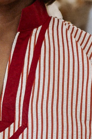 Curvy Rust Stripe Contrast Trim Top