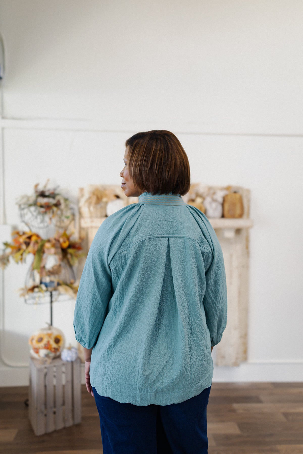 Curvy Deep Teal Scallop Hem Blouse