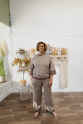 Curvy Cocoa Brown Contrast Trim Lounge Set