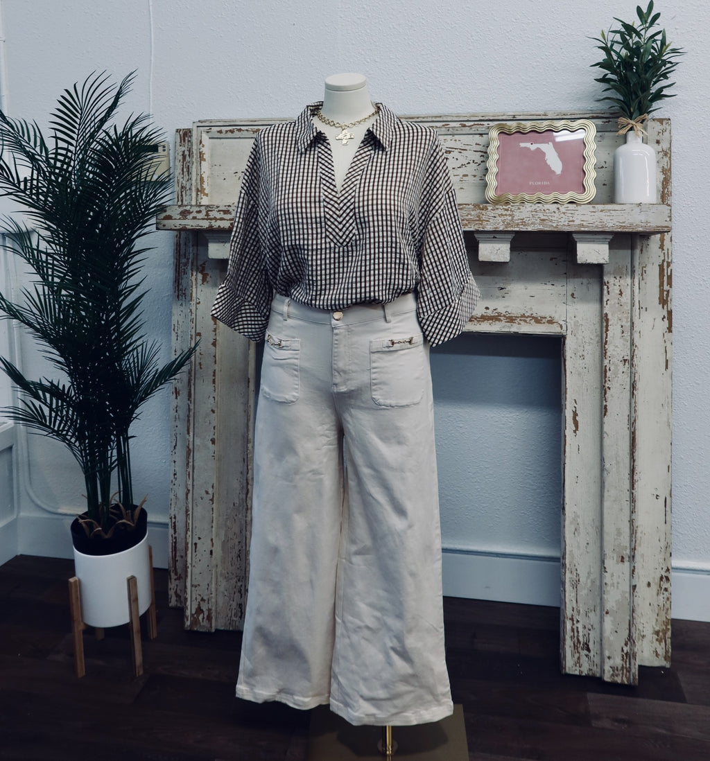 Plus Wide Leg Pants with Front Patch Pockets
