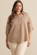 Plus Size Gingham 3/4 Sleeve Top