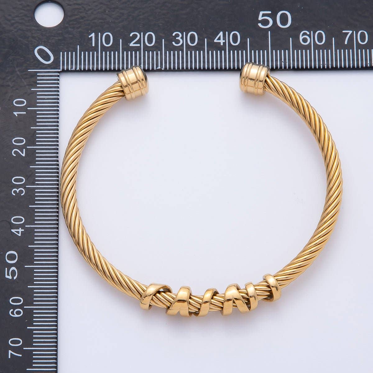 Gold Stainless Steel Basic Twisted Ribbed Cable Cuff Bracelet | WA-3799