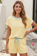 Casual Solid Colorblock Short Sleeve Set