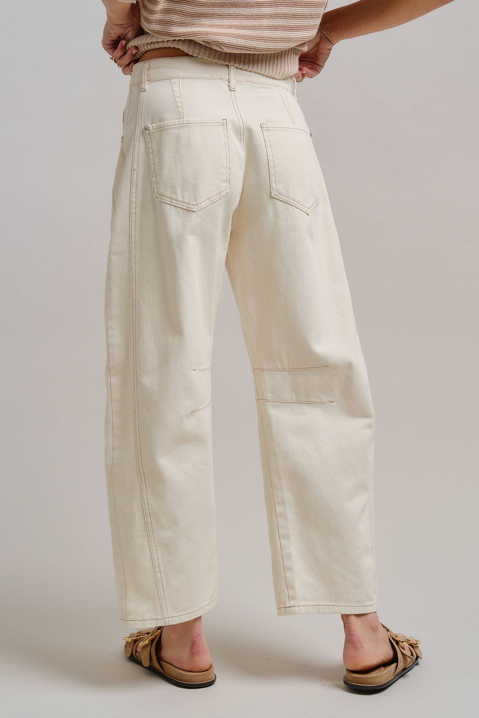 Ecru White Wide Leg Barrel Jeans