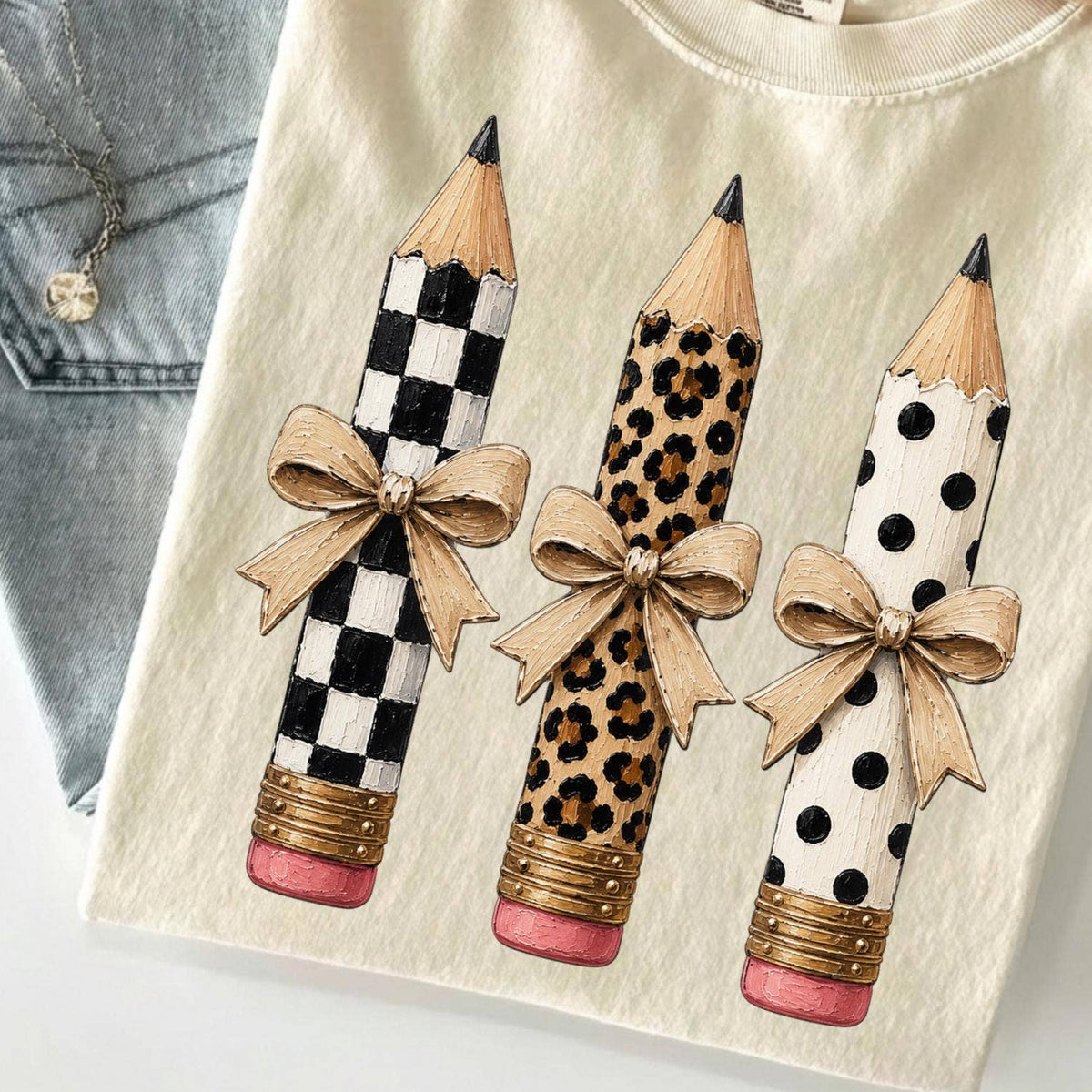 Leopard Pencil Teacher Tee: Ivory