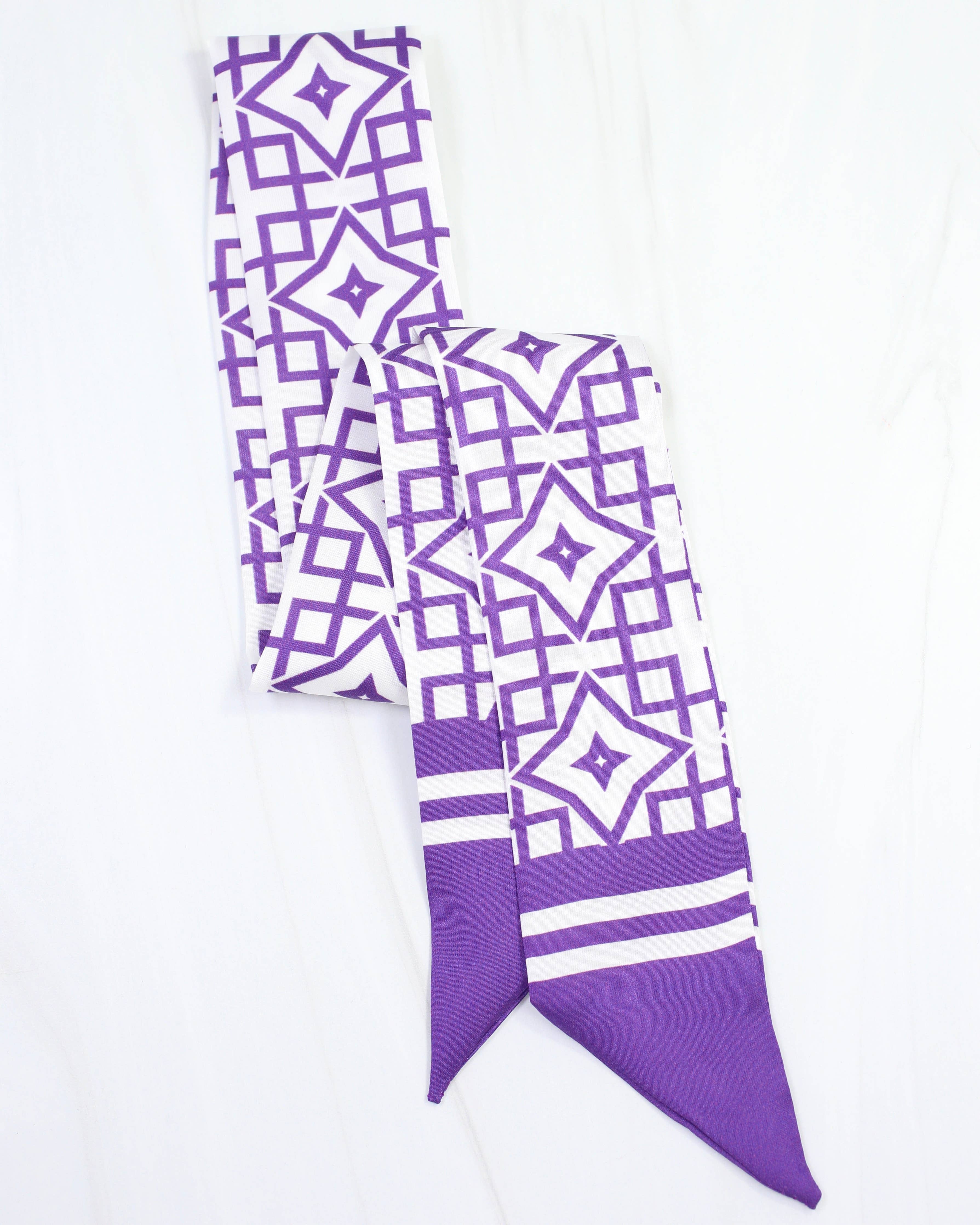 Langston Geometric Skinny Scarf Purple White
