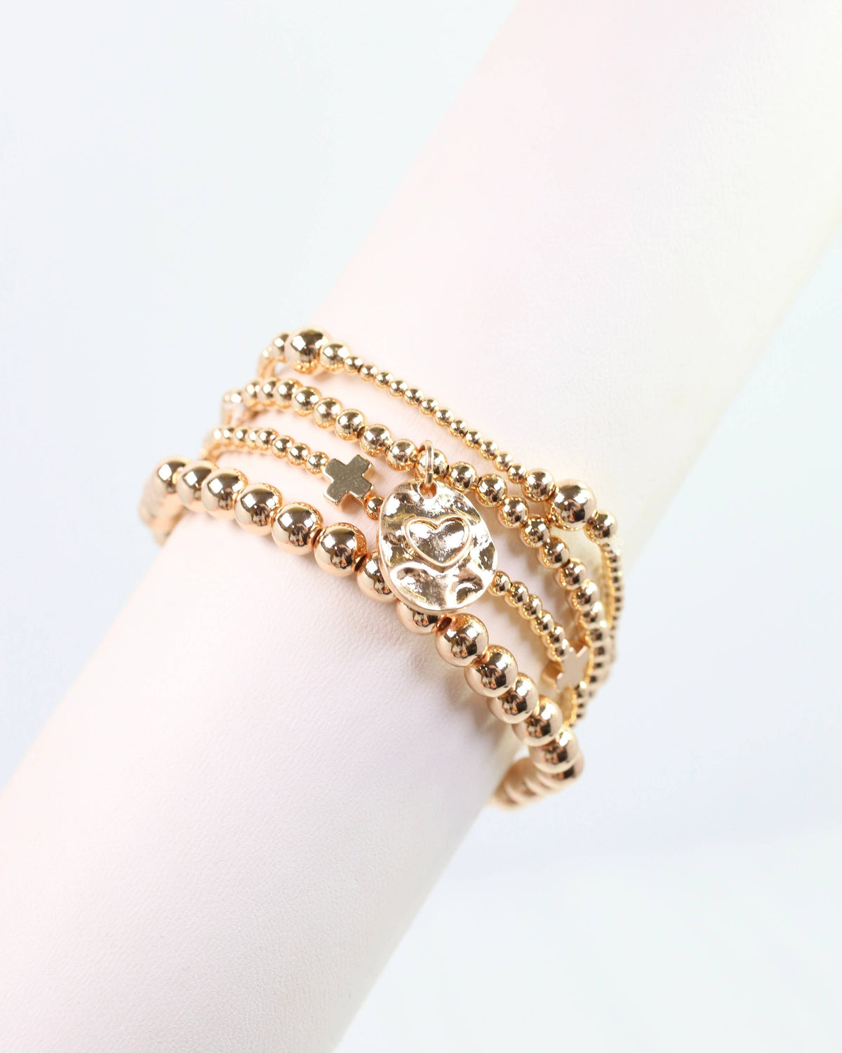 Gloria Beaded Cross Bracelet Set Gold: Default