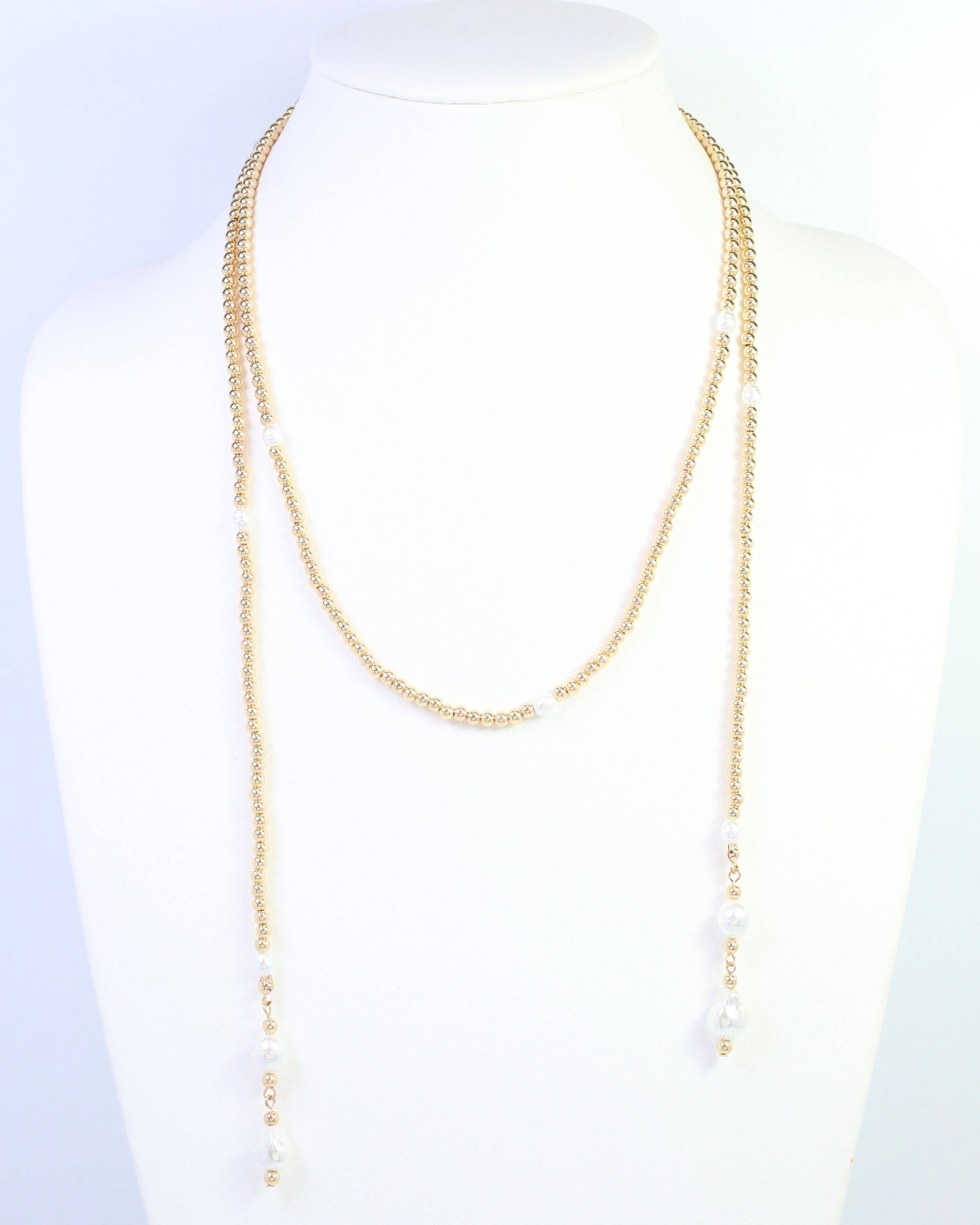 Kalina Beaded Pearl Wrap Necklace Gold