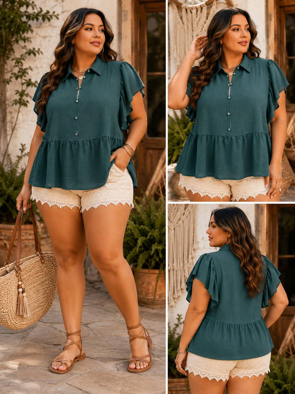 Plus Size Airflow Ruffle Sleeve Babydoll Top
