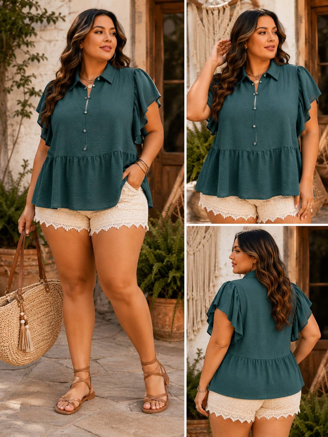 Plus Size Airflow Ruffle Sleeve Babydoll Top