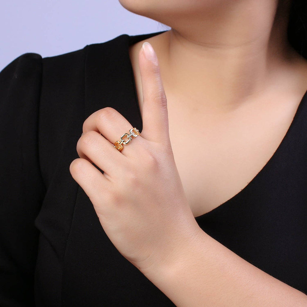 24K Gold Filled Cable Paperclip Chain Link Ring, Dainty Micro Pave Cubic Zirconia CZ Ring S-347