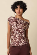 Lina Leopard One-Shoulder Top: CREAM BROWN LEOPARD / L