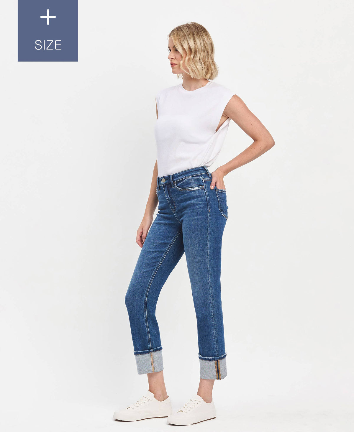 PLUS SIZE VERVET HIGH RISE CUFFED SLIM STRAIGHT JEANS