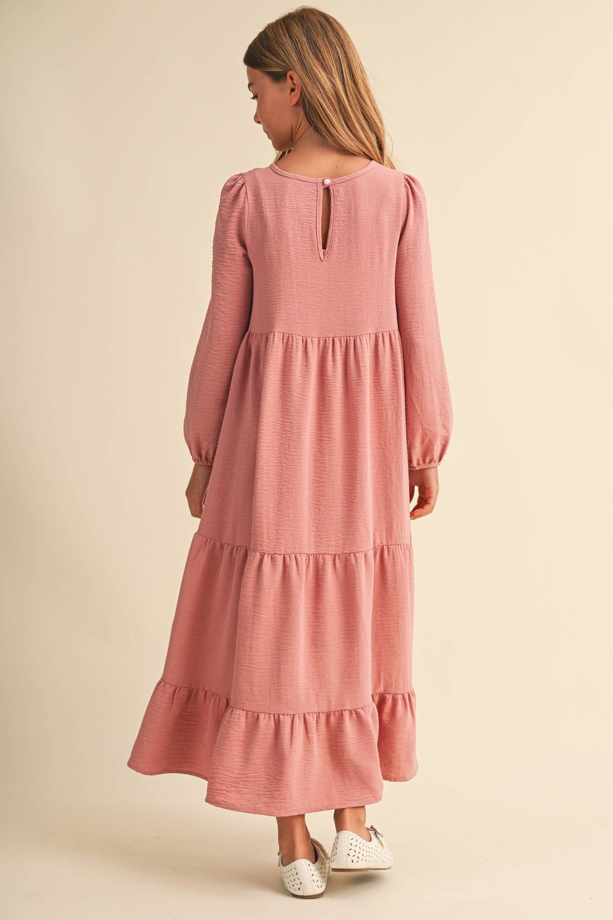 PRE-ORDER- TWEEN KIDS GIRLS MAXI TIERED DRESS (7-14): Mauve / 7/8