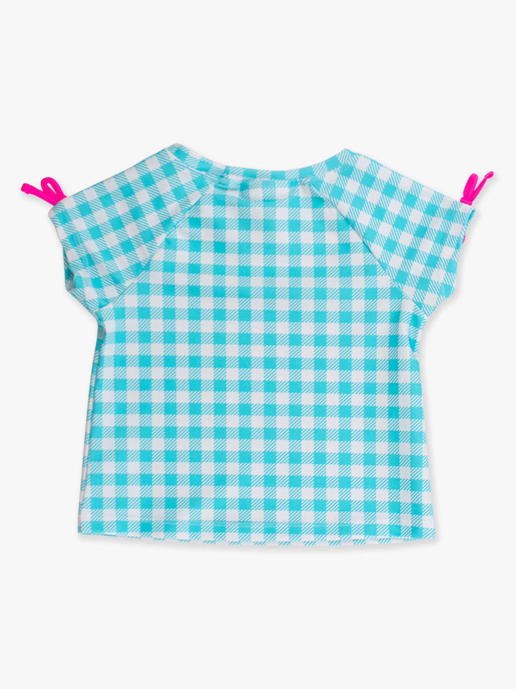 Girls Bright Aqua Gingham Active Raglan Bow Shirt