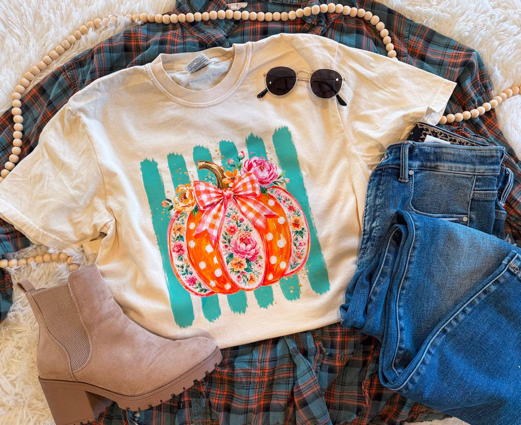 FLORAL PUMPKIN STRIPES TEE (IVORY)