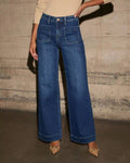wide-leg retro style straight jeans-DARK BLUE