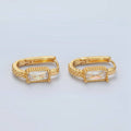 24K Gold Filled 18mm Baguette CZ Dotted Oblong Huggie Earrings | T093