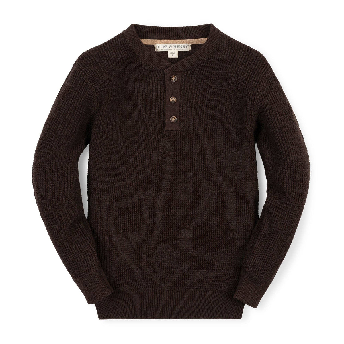 Organic Sweater Henley with Elbow Patches: Chocolate Heather / 3