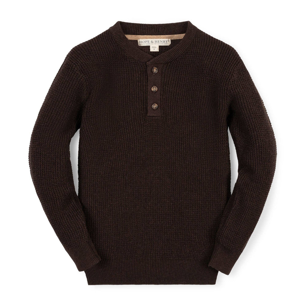 Organic Sweater Henley with Elbow Patches: Chocolate Heather / 4