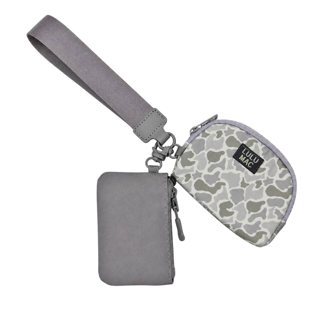 Grey/White Camo Lulu Mac Double Pouch Wristlets