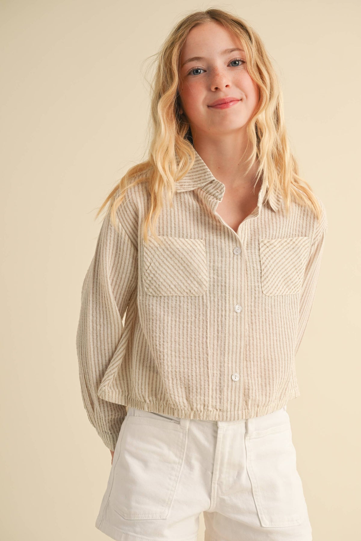 GIRLS  BUTTON DOWN STRIPED SHIRT