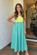 Green & Yellow Striped Maxi Dress