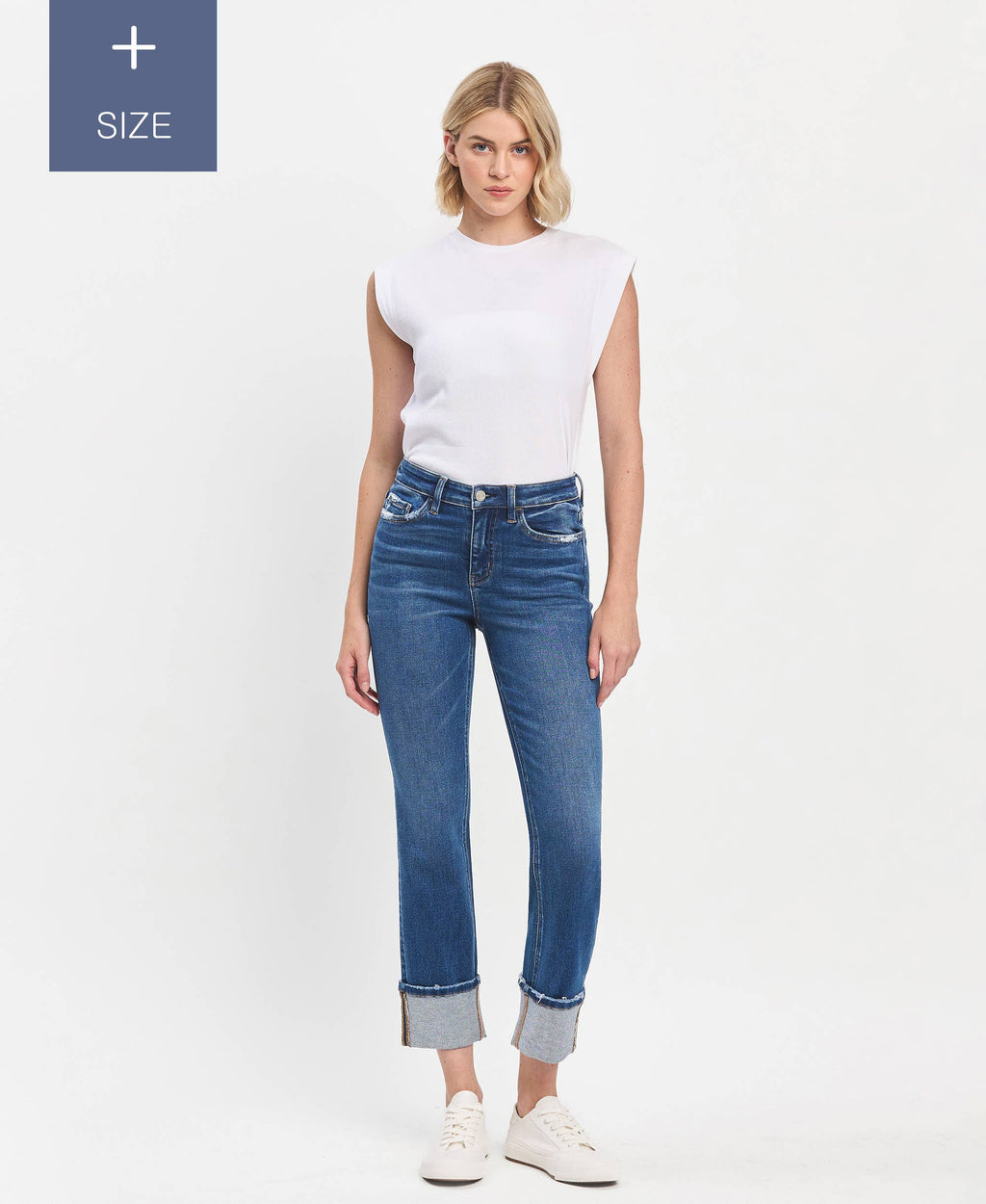 PLUS SIZE VERVET HIGH RISE CUFFED SLIM STRAIGHT JEANS