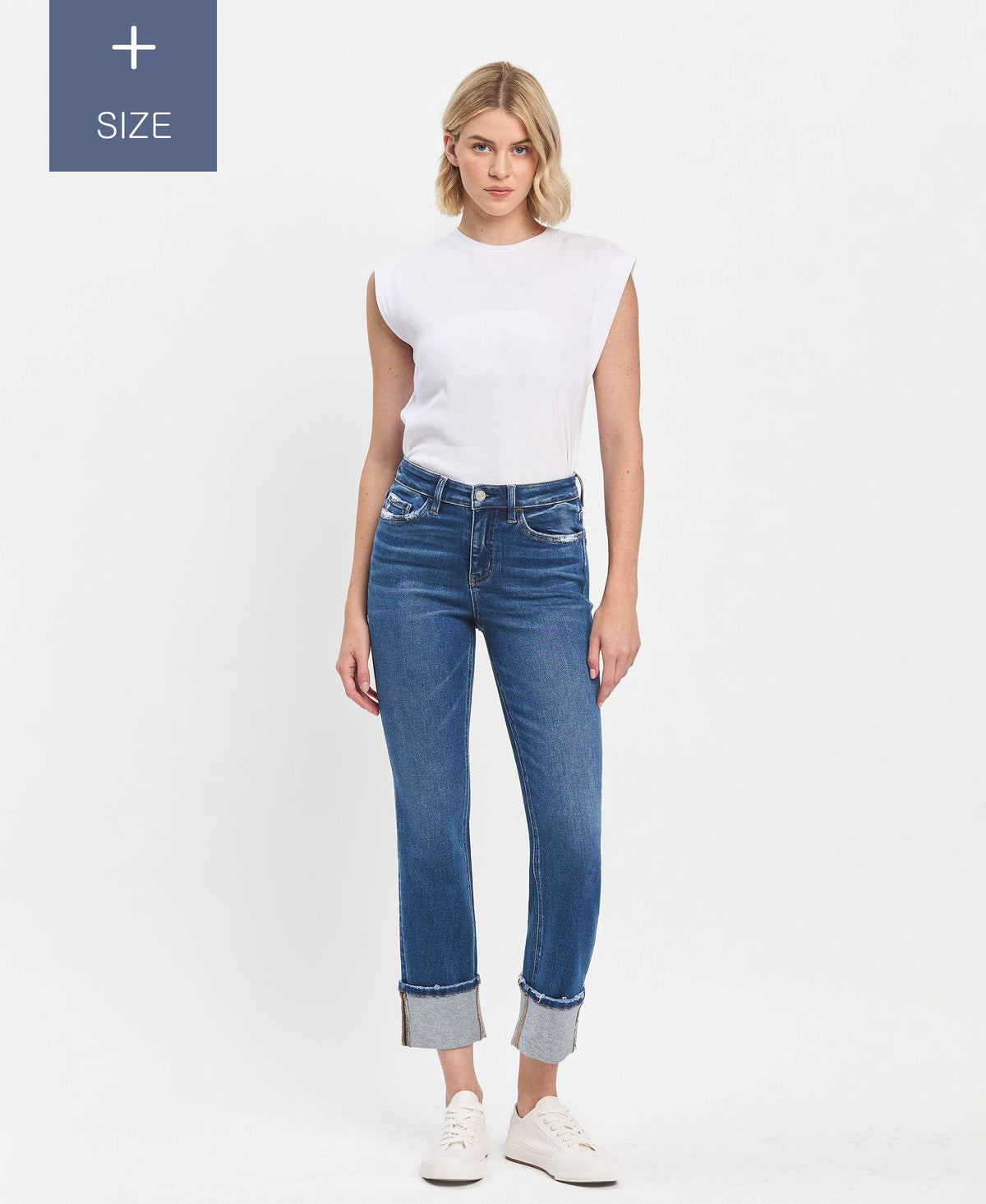 PLUS SIZE VERVET HIGH RISE CUFFED SLIM STRAIGHT JEANS