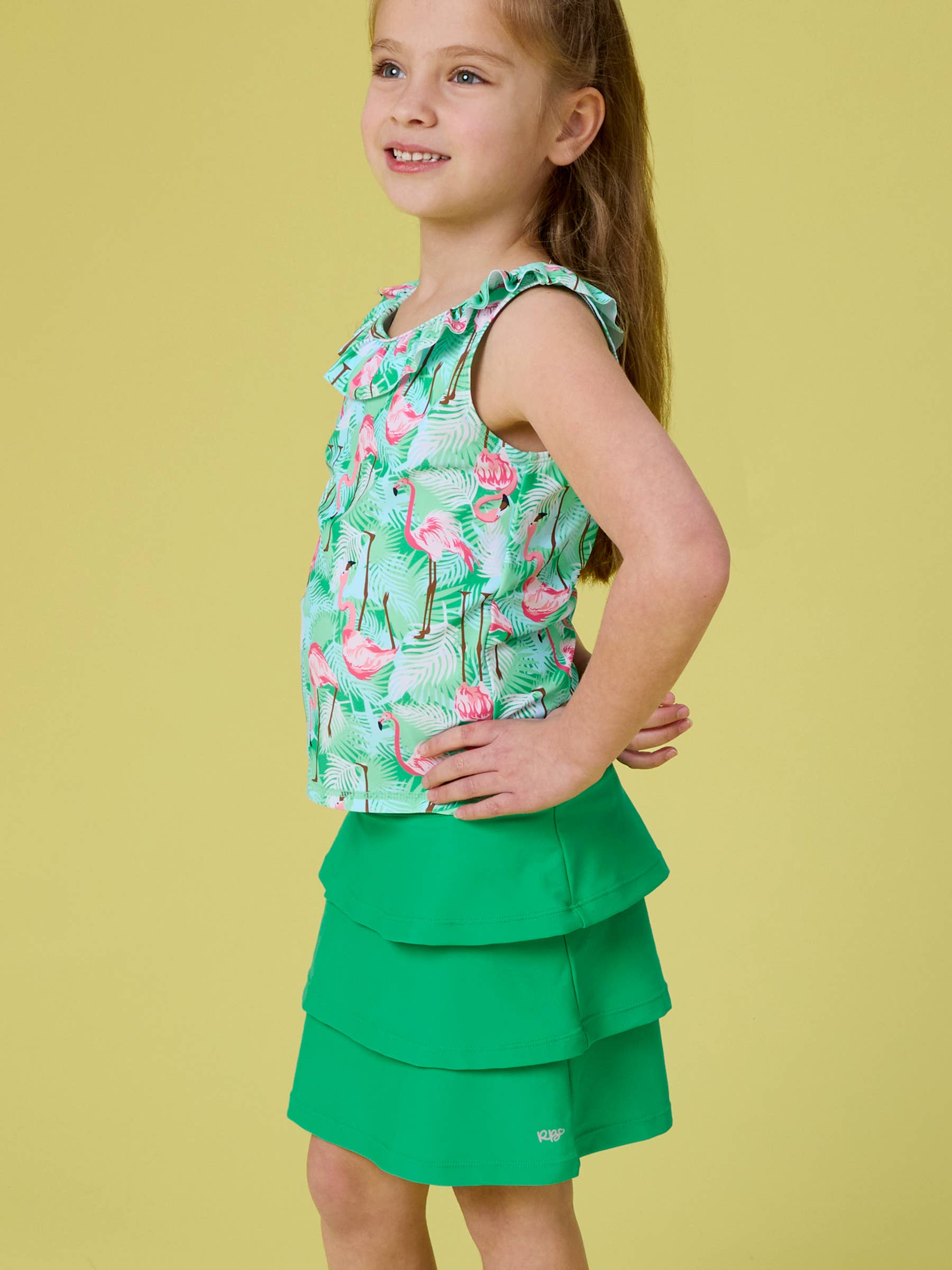 Girls Bright Green Tiered Active Skort