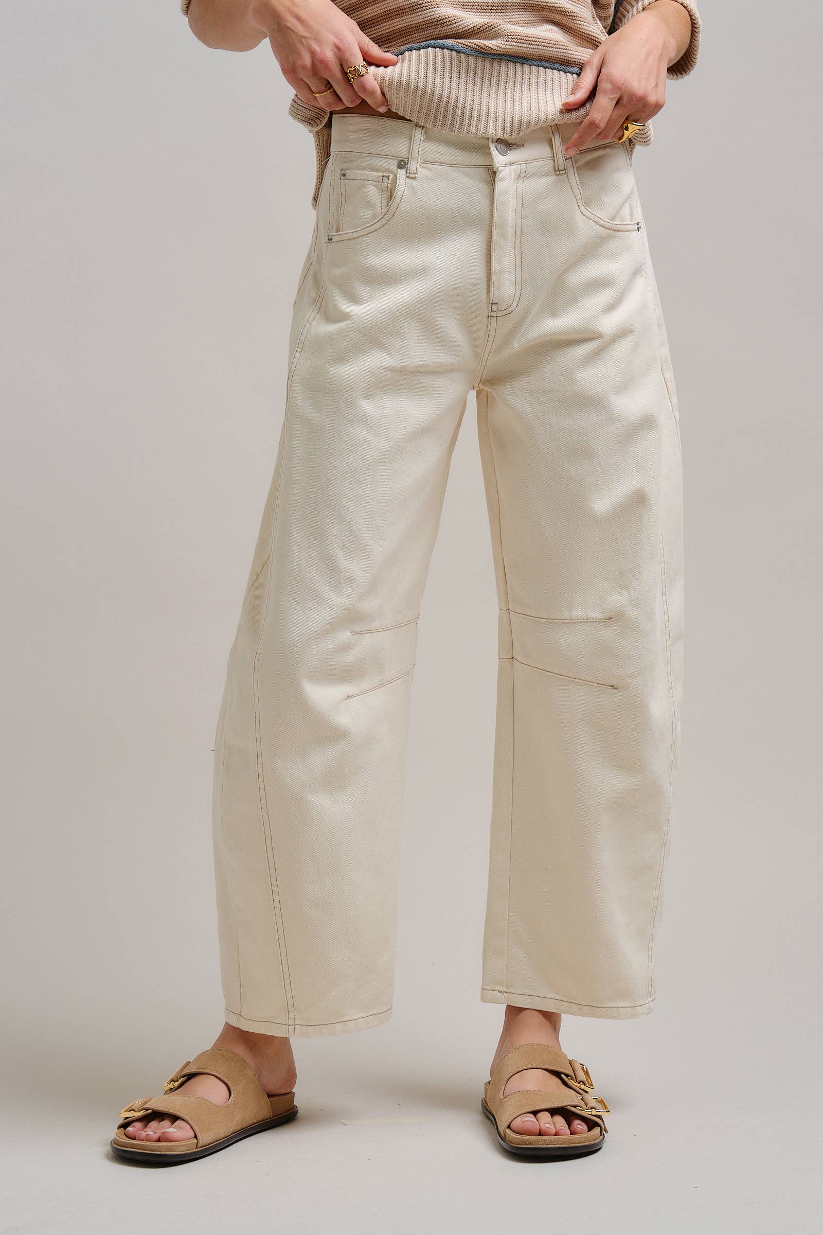 Ecru White Wide Leg Barrel Jeans