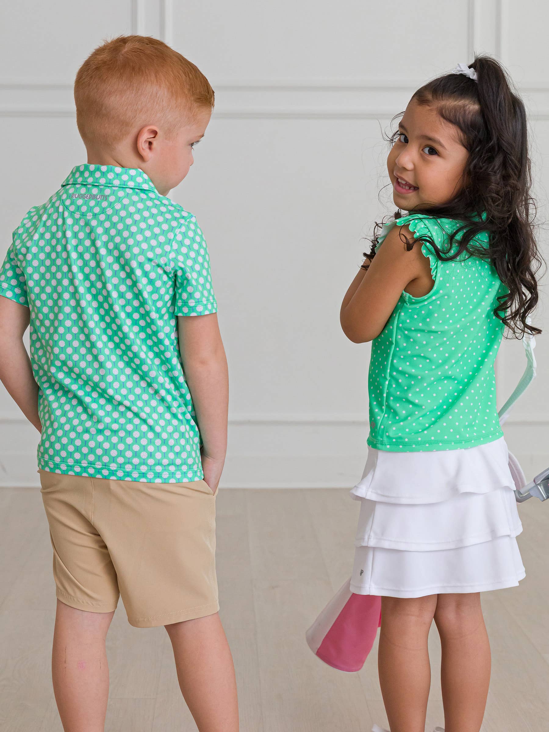 Girls Spring Green Micro Dot Sleeveless Zip Ruffle Sleeve Active Top