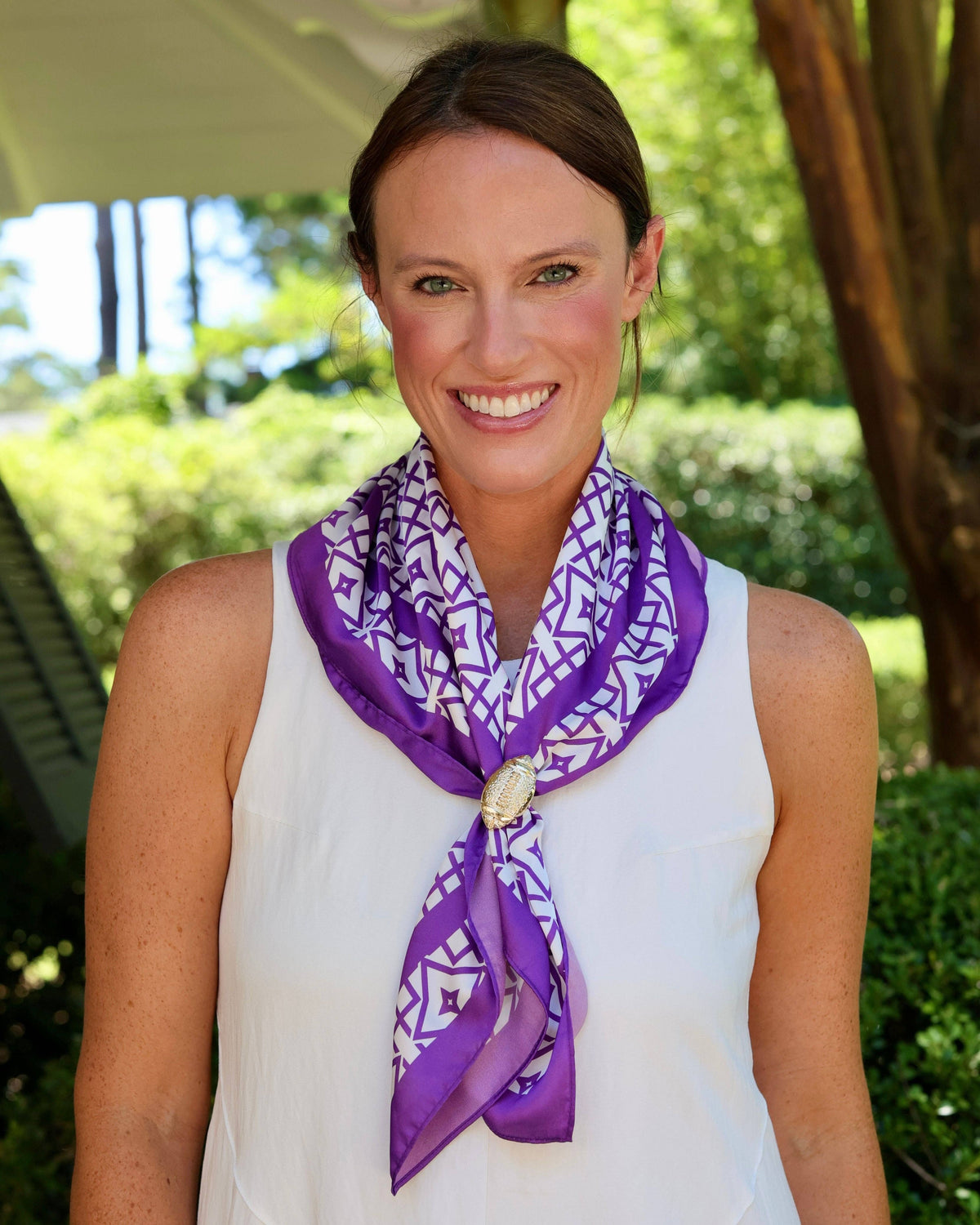 Caroline Hill Langston Geometric Scarf Medium Purple White