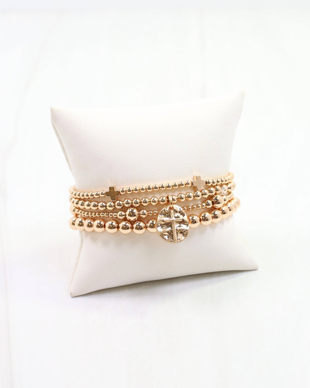 Gloria Beaded Cross Bracelet Set Gold: Default