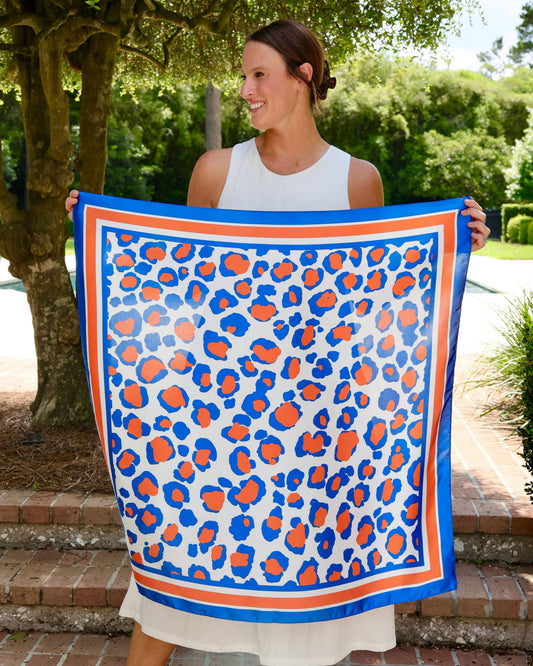 Caroline Hill Meredith Spotted Scarf Large Blue Orange