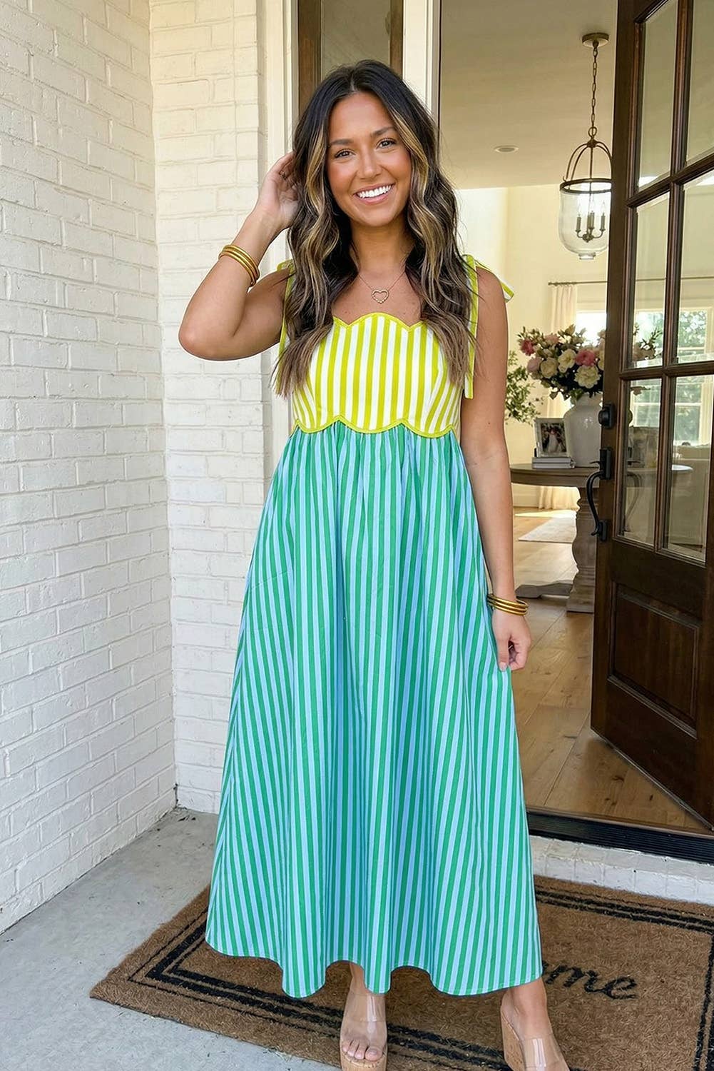 Green & Yellow Striped Maxi Dress