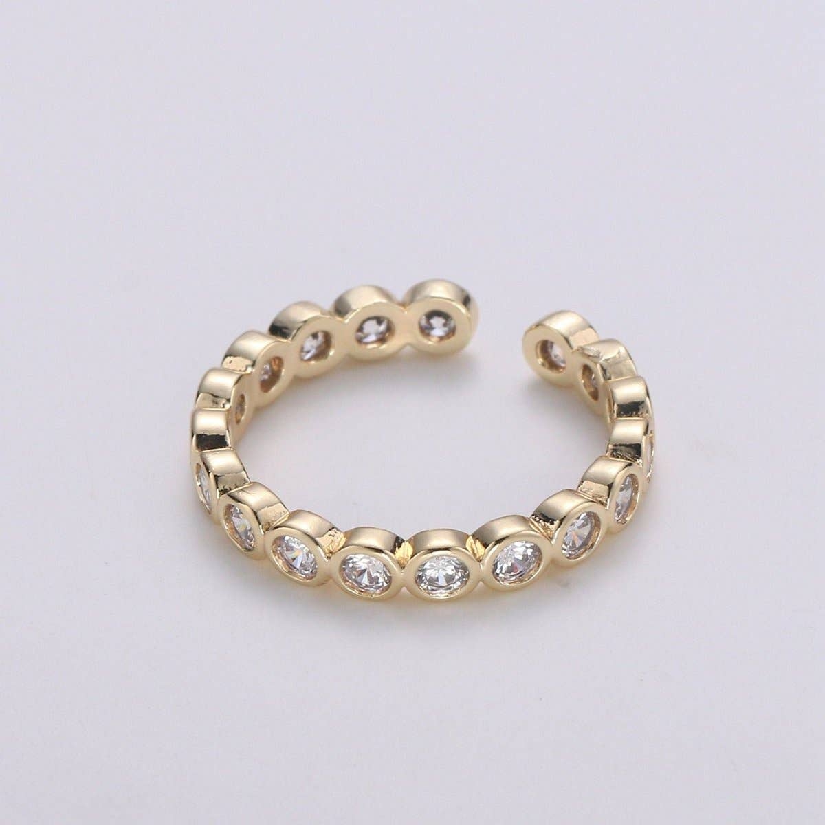Fancy Clear CZ and Round Bezel Colorless Cubic Zirconia Open Ring Band Set In Gold Vermeil Travel Ring, Anniversary Ring R-121