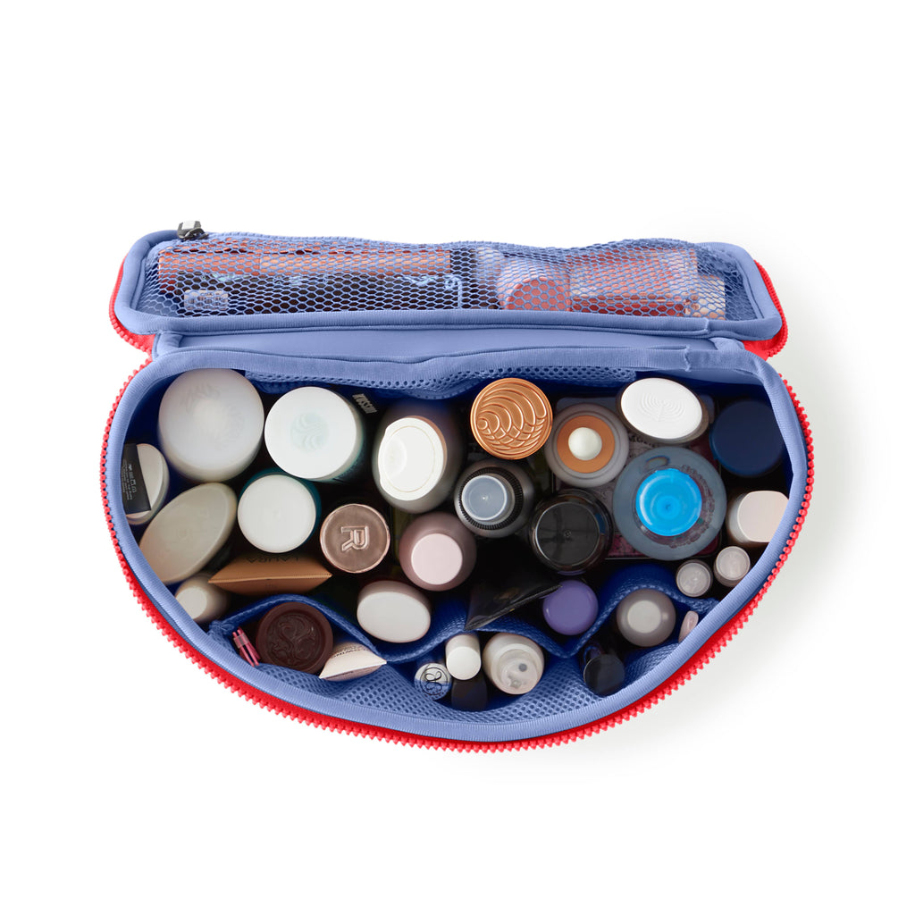 Neoprene Large Train Case Coral Red/ Periwinkle