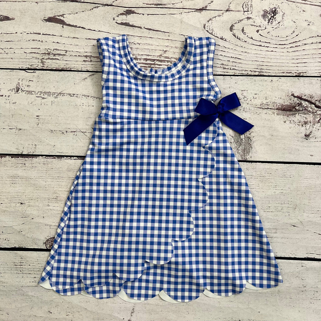 Girls Gingham Printed Scallop Athletic Dress