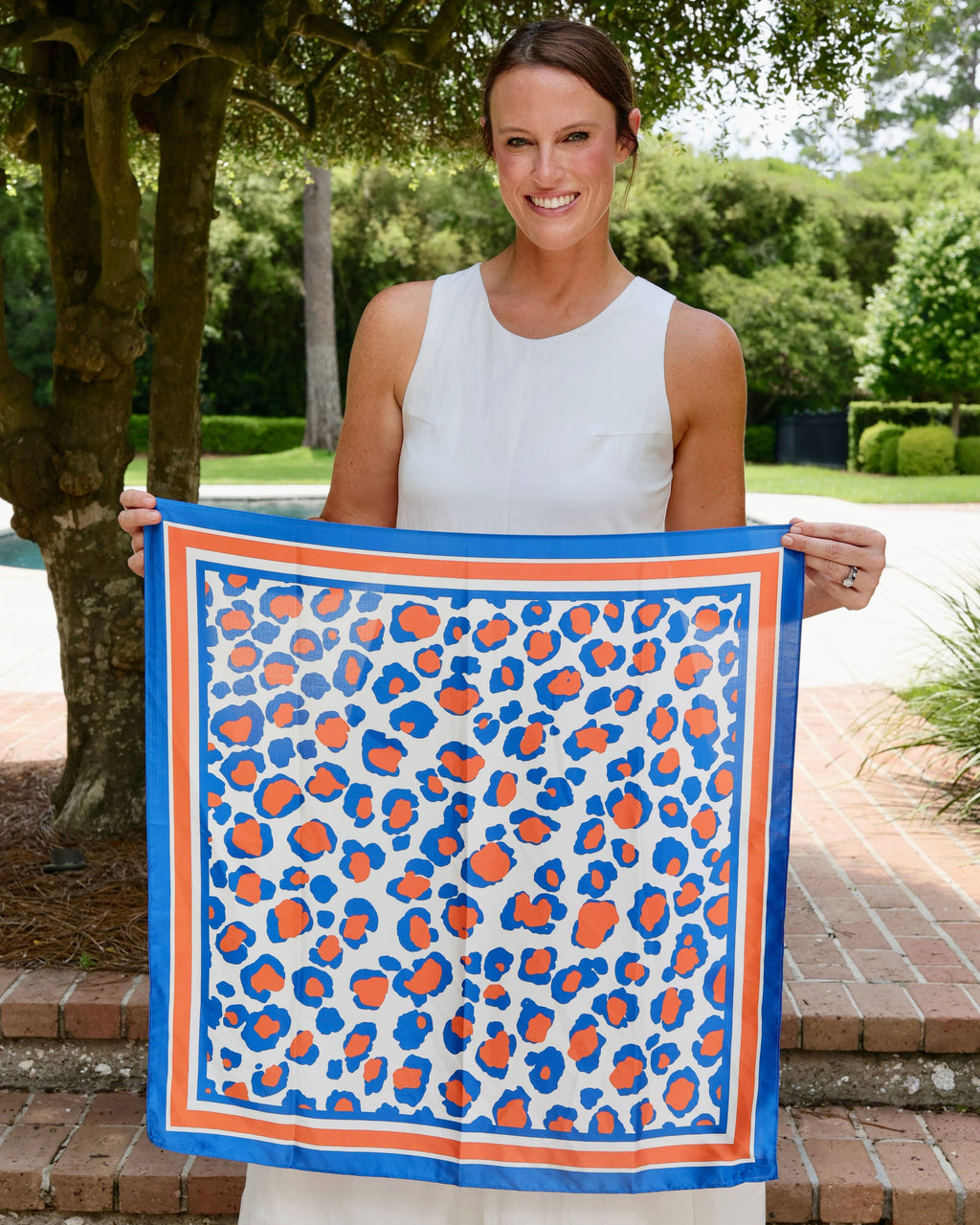 Meredith Spotted Scarf Medium Blue Orange: Default