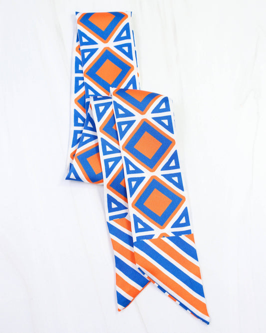 Caroline Hill Barrett Tile Skinny Scarf Blue Orange