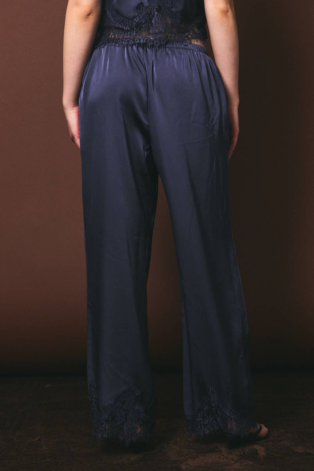 LACE TRIM WIDE LEG PANTS: DUSTY BLUE