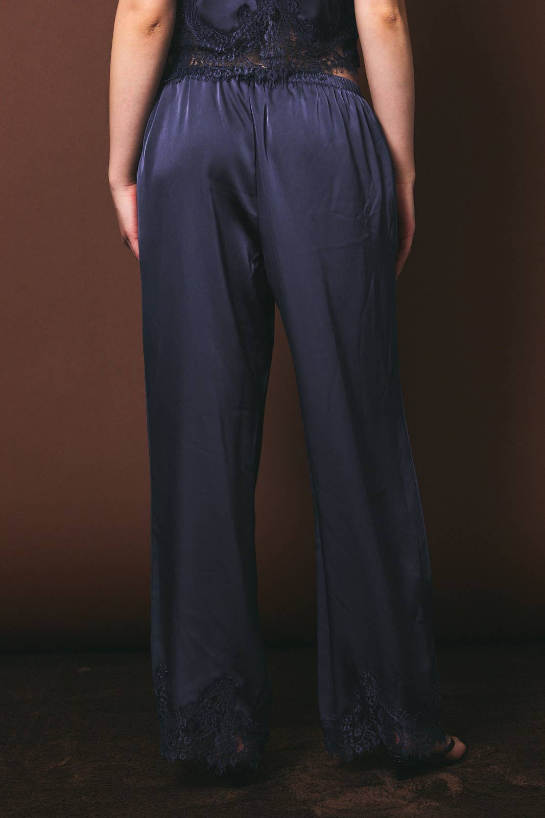 LACE TRIM WIDE LEG PANTS: DUSTY BLUE